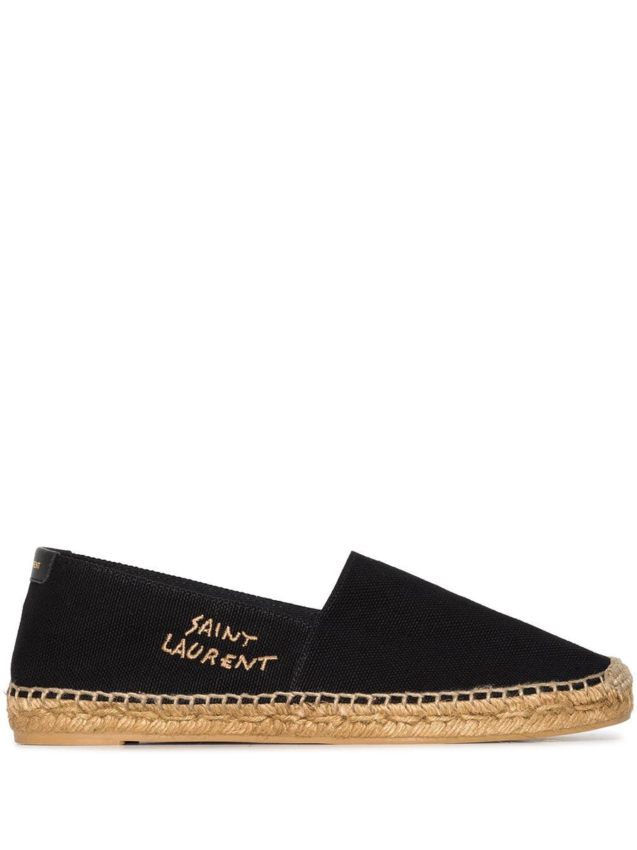Saint Laurent Logo Embroidered Espadrilles Luxury Black Canvas Slip On For Women With Italian Craftsmanship