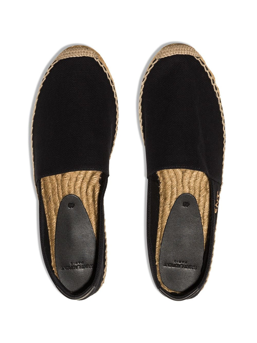 Saint Laurent Logo Embroidered Espadrilles Luxury Black Canvas Slip On For Women With Italian Craftsmanship
