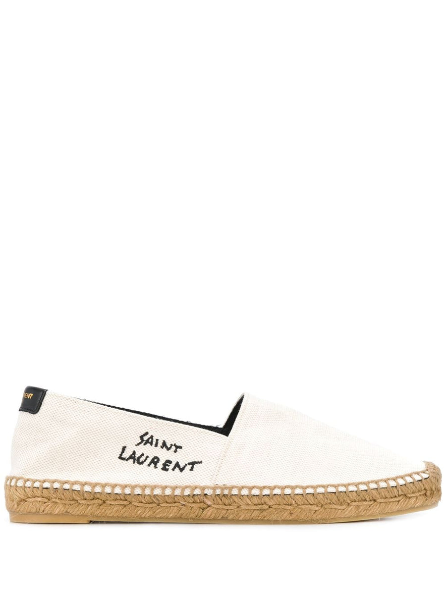 Saint Laurent Logo Embroidered Espadrilles for Women Ivory Canvas Luxury Resort Wear