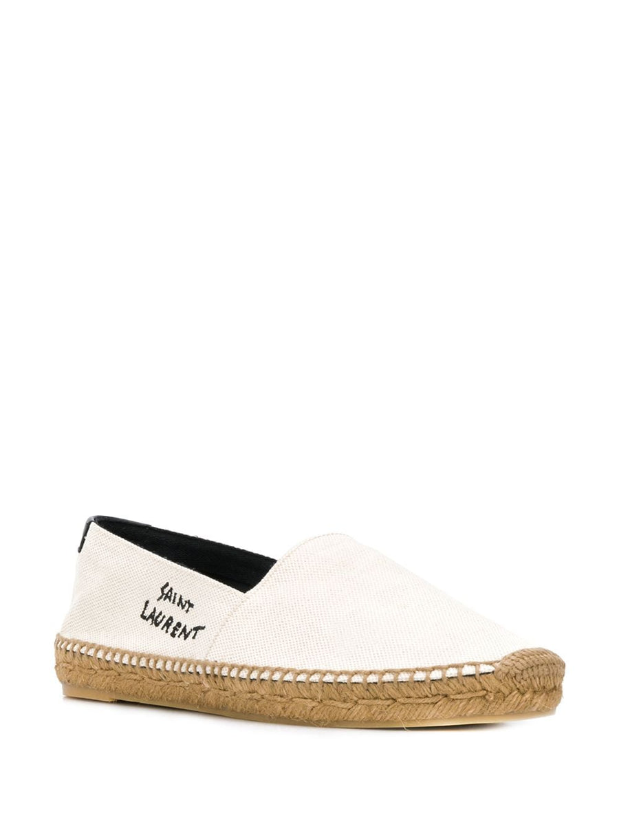 Saint Laurent Logo Embroidered Espadrilles for Women Ivory Canvas Luxury Resort Wear