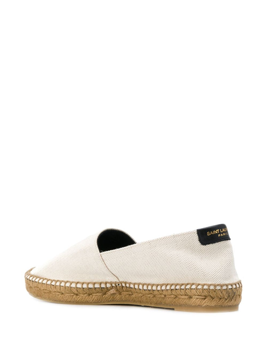 Saint Laurent Logo Embroidered Espadrilles for Women Ivory Canvas Luxury Resort Wear
