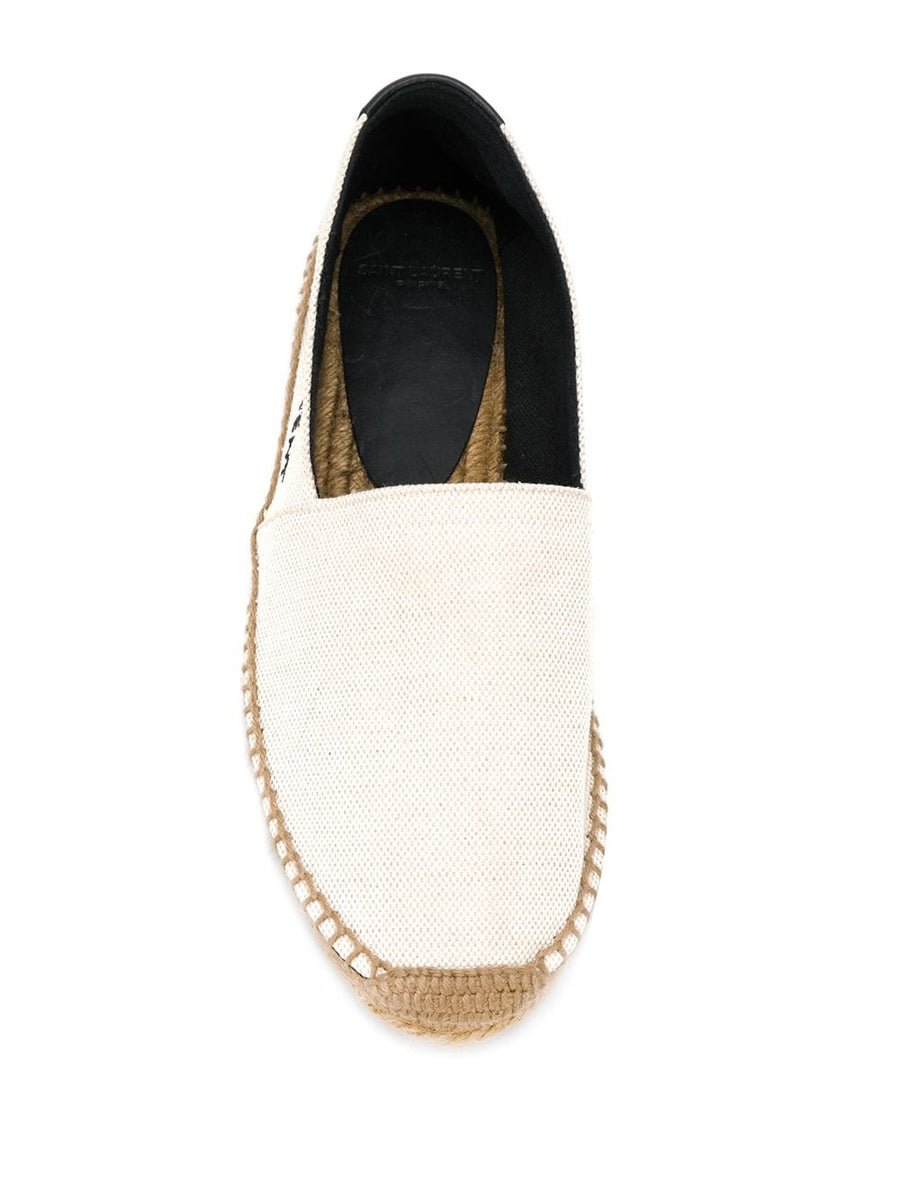 Saint Laurent Logo Embroidered Espadrilles for Women Ivory Canvas Luxury Resort Wear