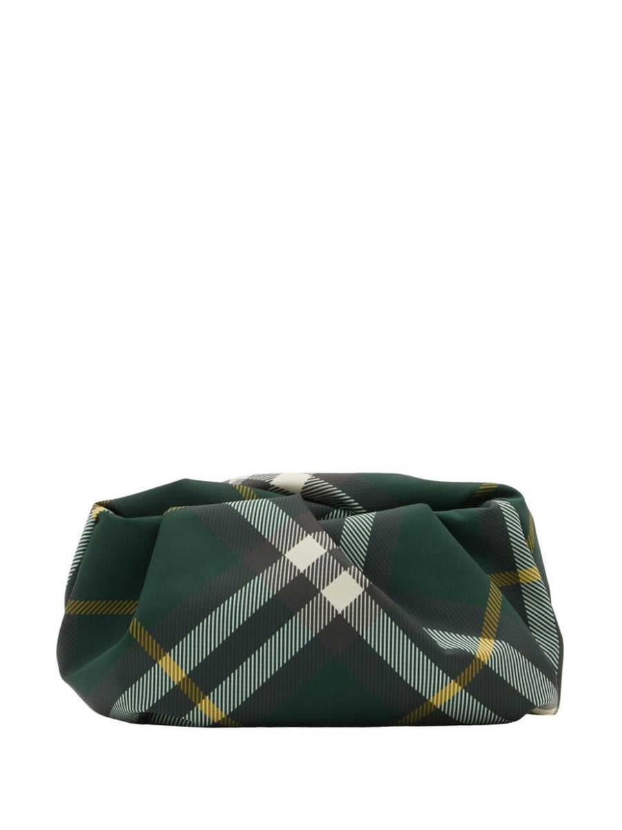 Burberry Rose Checked Clutch For Women Luxury Evening Bag With Ruched Detailing And 3D Rose Accent