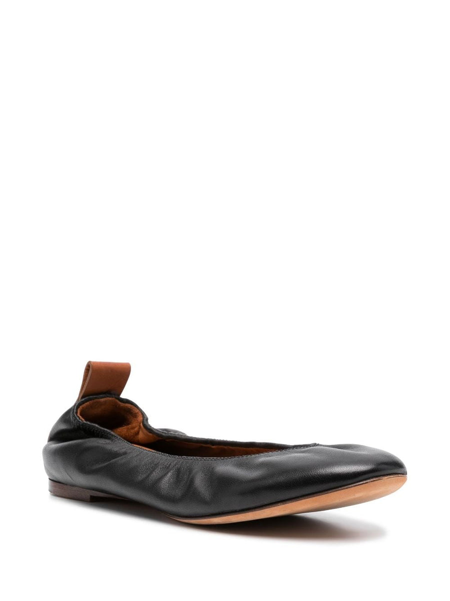 Lanvin Leather Ballerina Shoes For Women Timeless Luxury Flat Slip On Calf Leather With Ruched Detailing