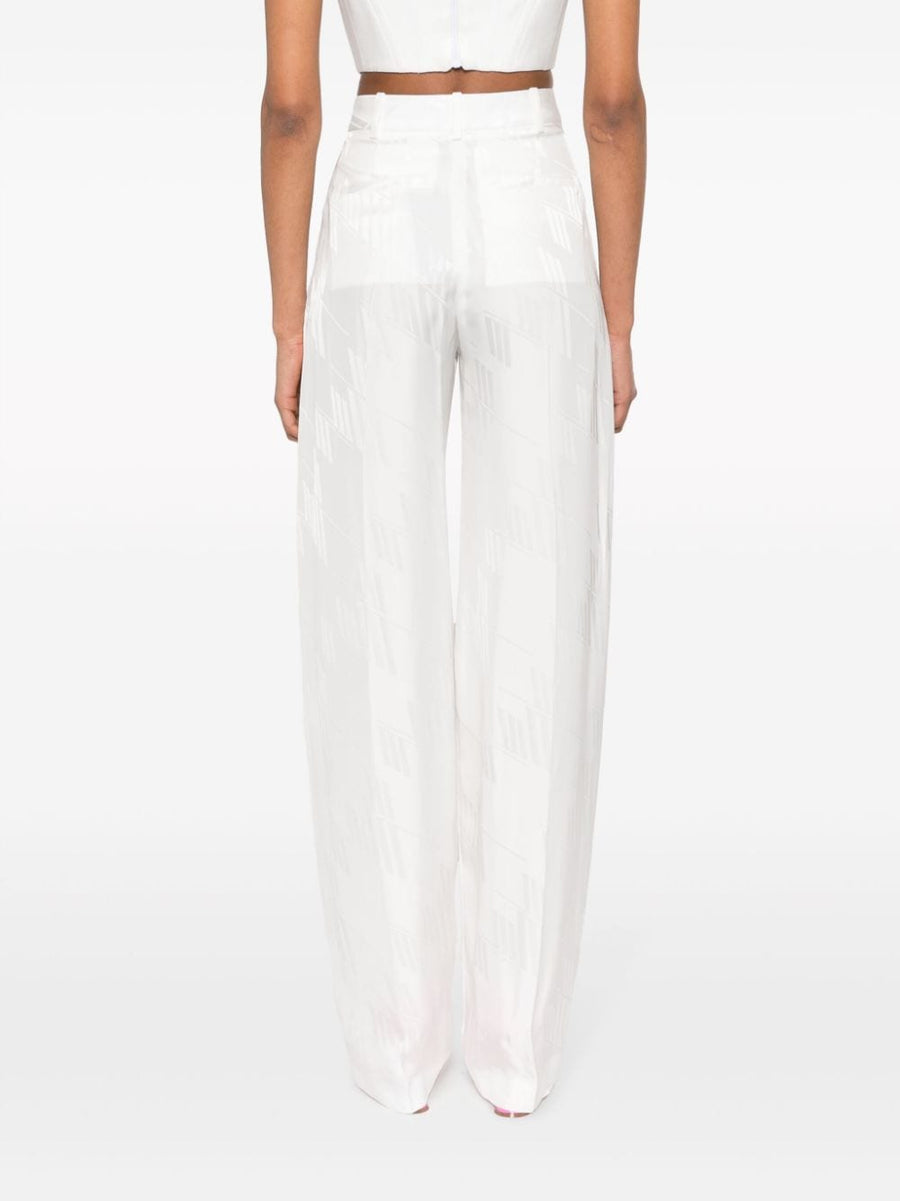 The Attico Logo Trousers Milk White Satin Jacquard Luxury Ready For Day To Night Wear For Women