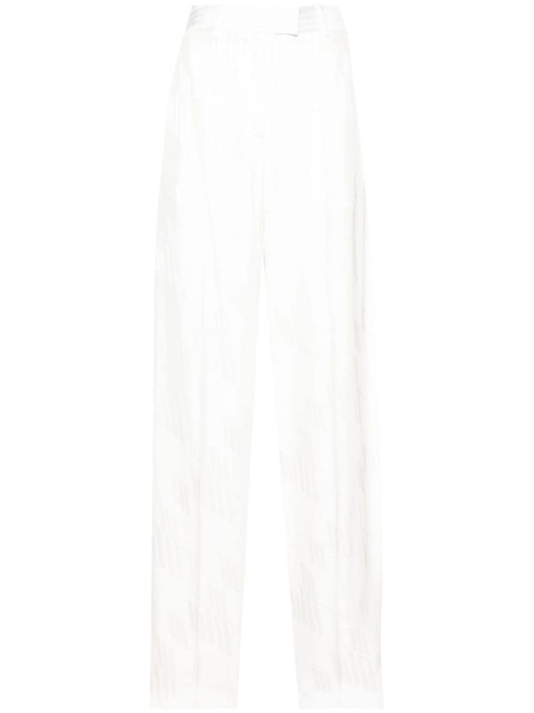 The Attico Logo Trousers Milk White Satin Jacquard Luxury Ready For Day To Night Wear For Women