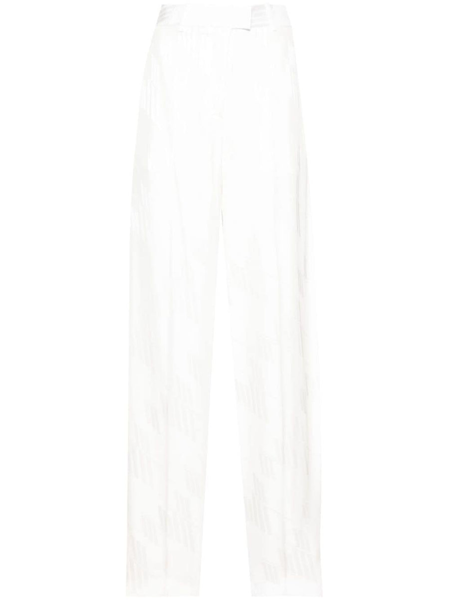 The Attico Logo Trousers Milk White Satin Jacquard Luxury Ready For Day To Night Wear For Women