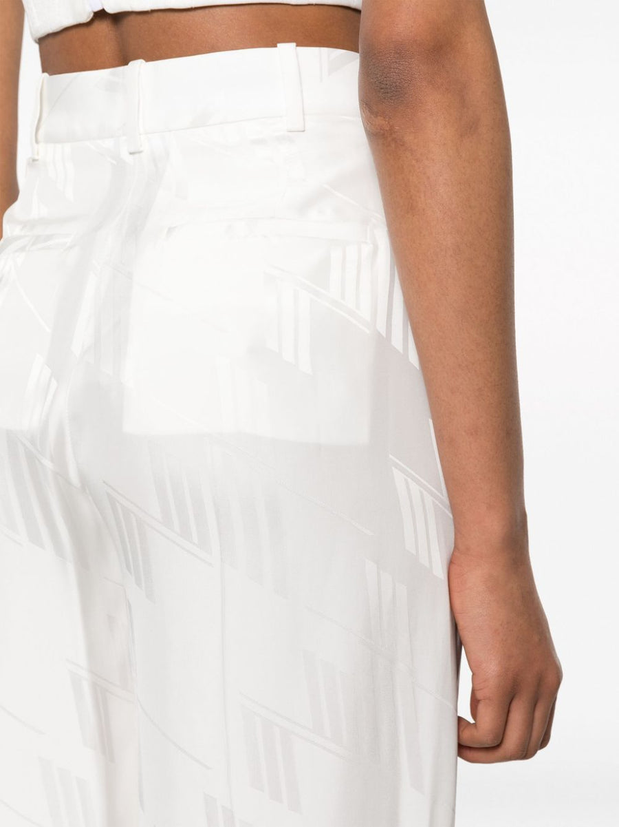 The Attico Logo Trousers Milk White Satin Jacquard Luxury Ready For Day To Night Wear For Women