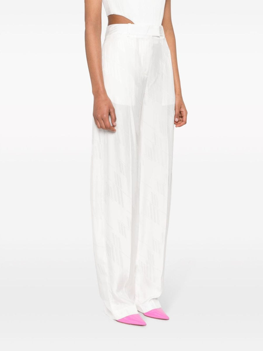 The Attico Logo Trousers Milk White Satin Jacquard Luxury Ready For Day To Night Wear For Women