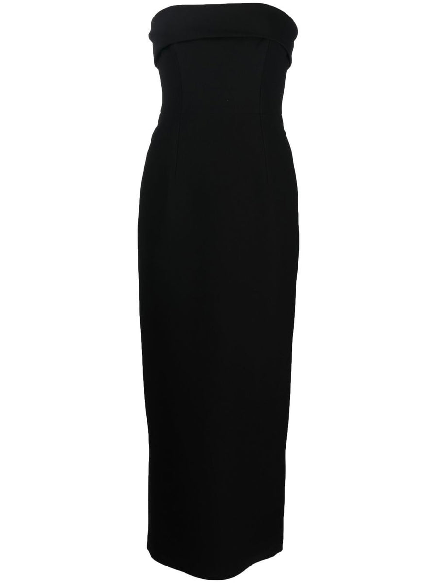 Ilkyaz Ozel Strapless Evening Gown Luxurious Black Long Dress With Modern Turn Up Detail For Women