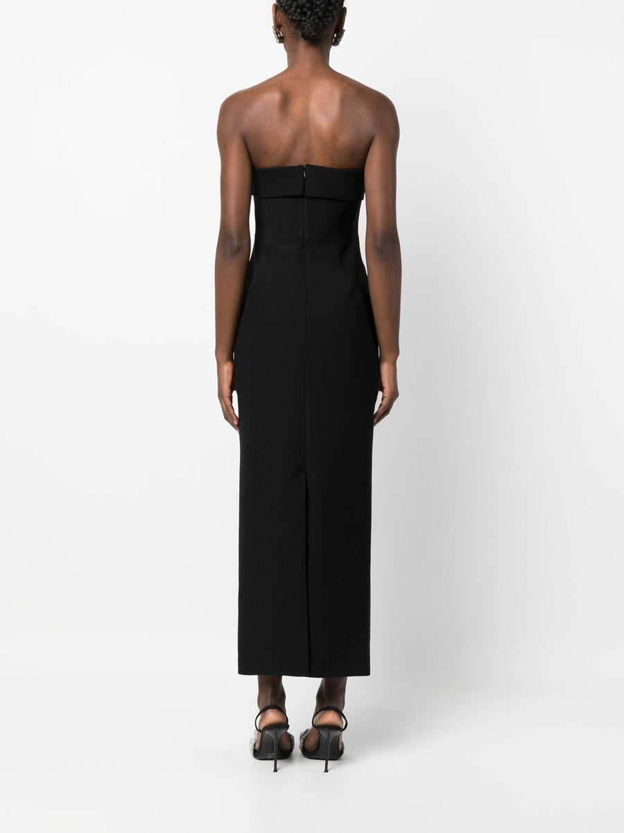 Ilkyaz Ozel Strapless Evening Gown Luxurious Black Long Dress With Modern Turn Up Detail For Women