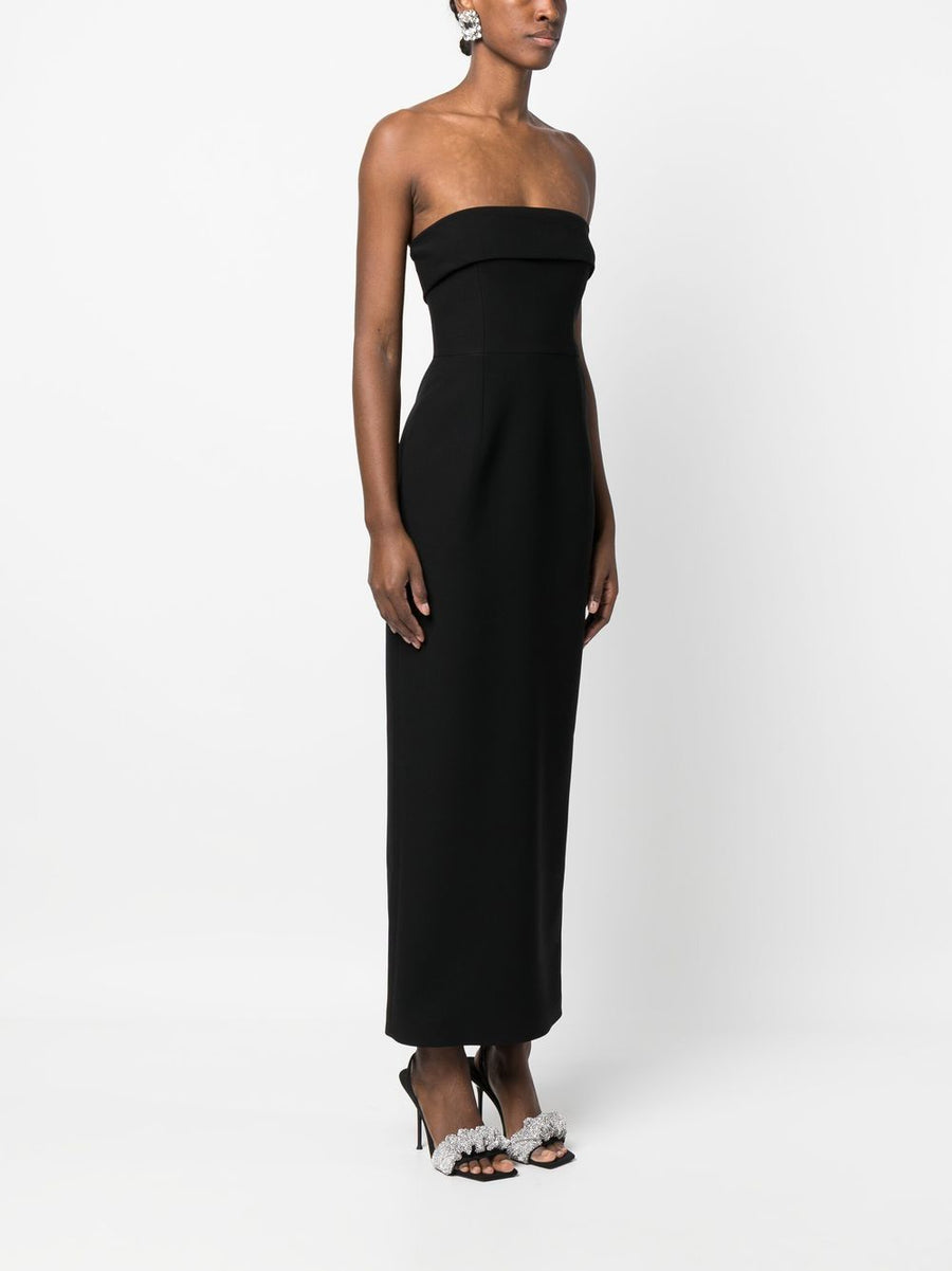 Ilkyaz Ozel Strapless Evening Gown Luxurious Black Long Dress With Modern Turn Up Detail For Women