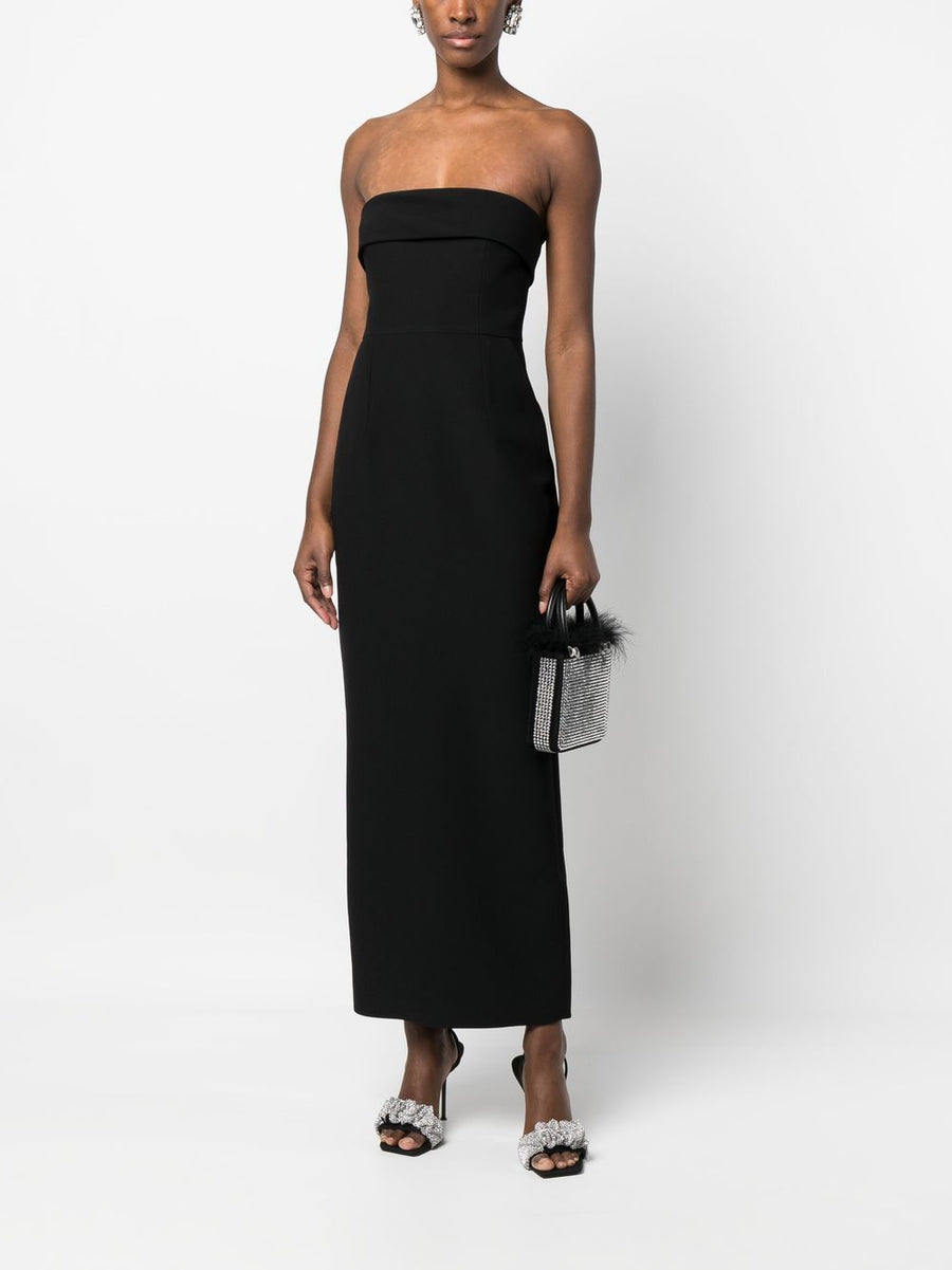 Ilkyaz Ozel Strapless Evening Gown Luxurious Black Long Dress With Modern Turn Up Detail For Women