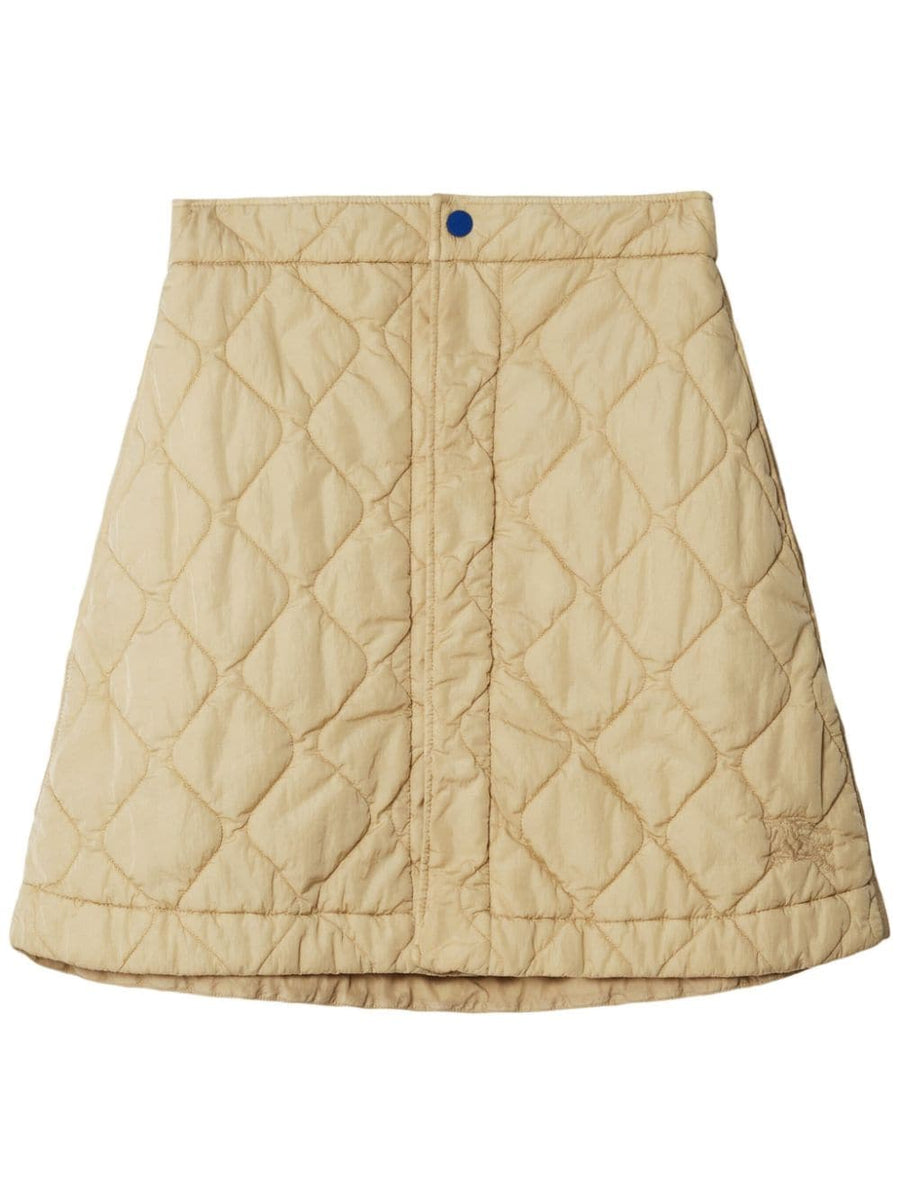 Burberry Luxurious Quilted Nylon Mini Skirt For Women With High Waist A Line And Equestrian Knight Embroidery
