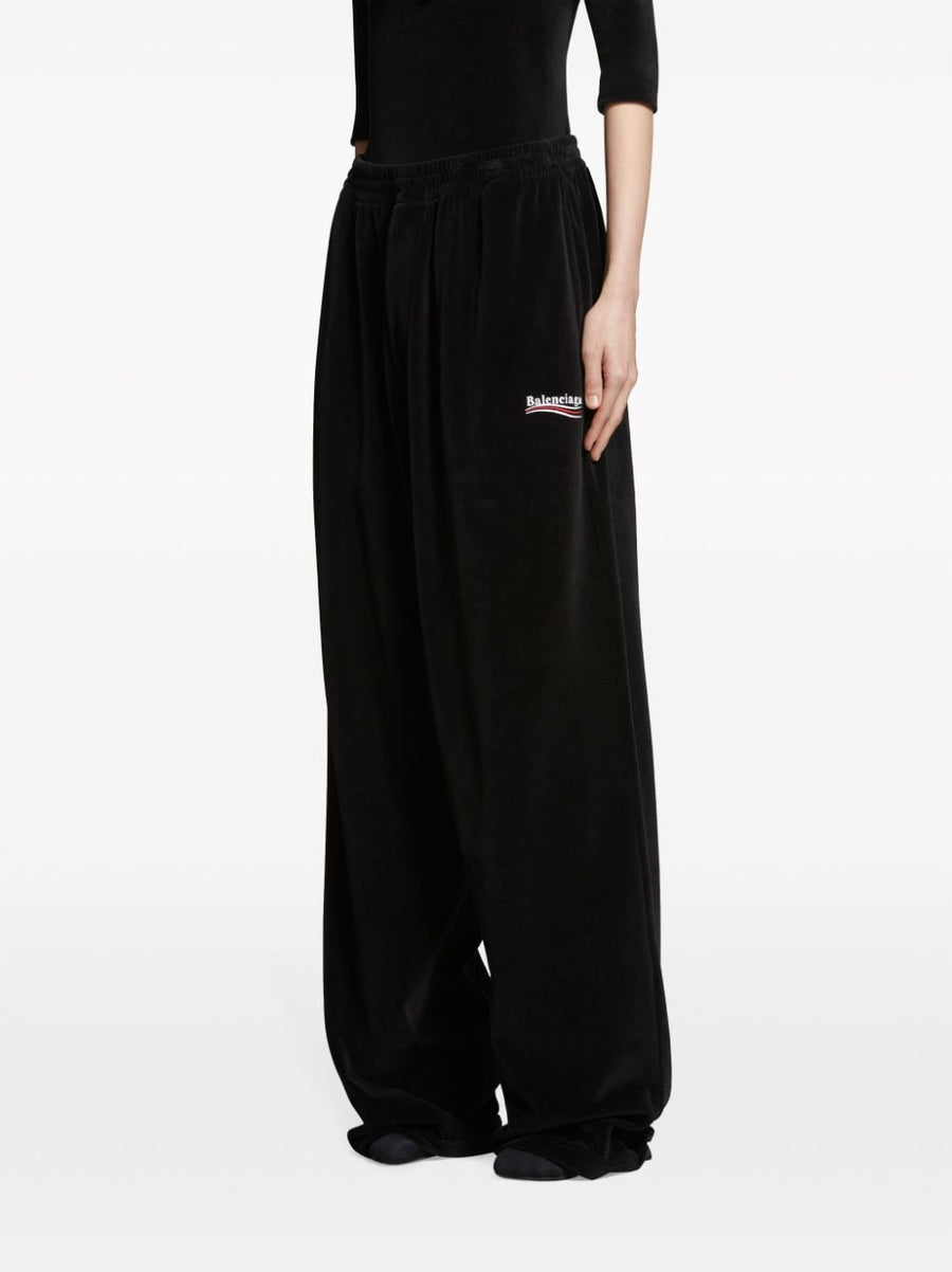 Balenciaga Logo Embroidered Track Pants For Women Premium Black And White Cotton With Elastic Waist