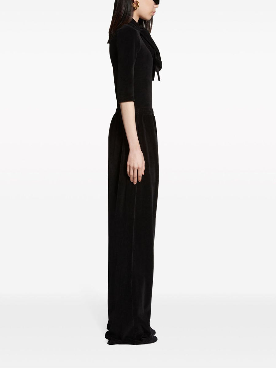 Balenciaga Logo Embroidered Track Pants For Women Premium Black And White Cotton With Elastic Waist
