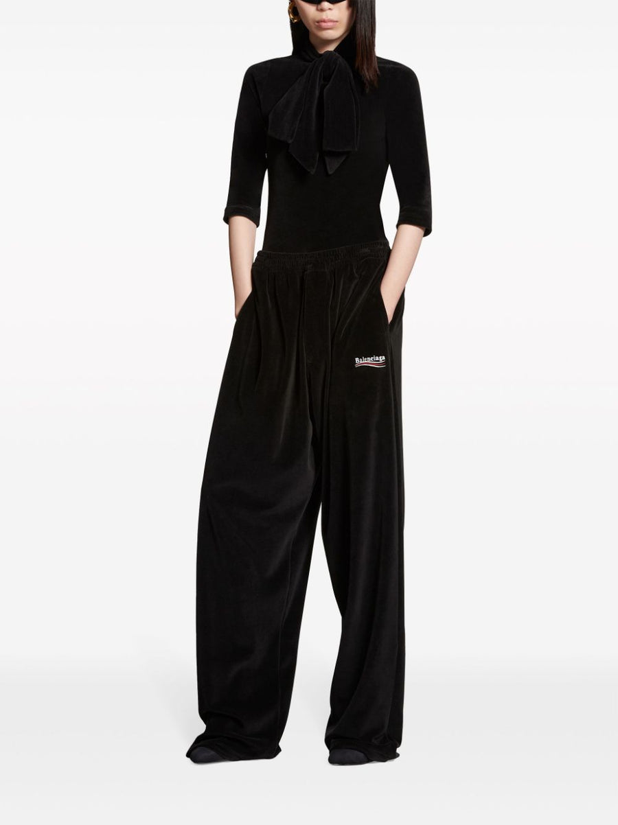 Balenciaga Logo Embroidered Track Pants For Women Premium Black And White Cotton With Elastic Waist