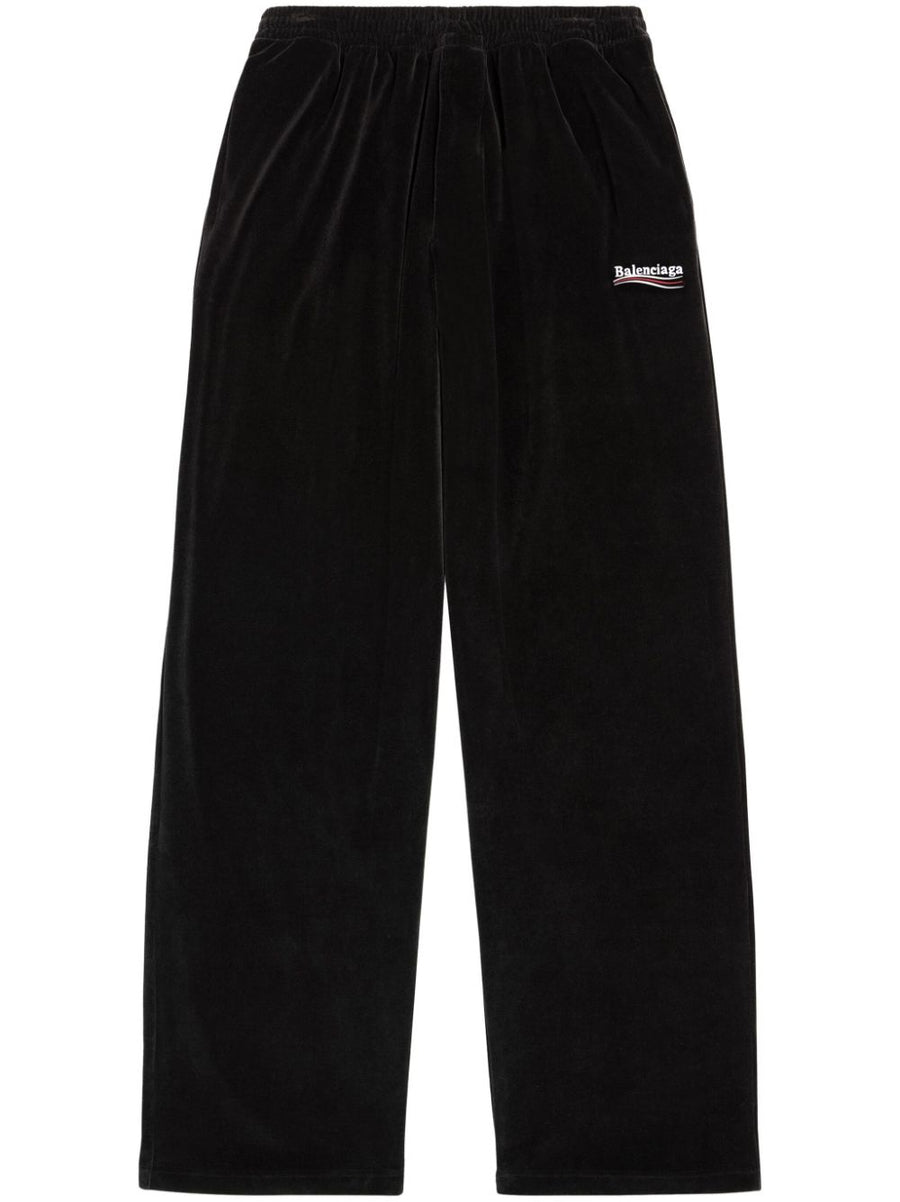 Balenciaga Logo Embroidered Track Pants For Women Premium Black And White Cotton With Elastic Waist