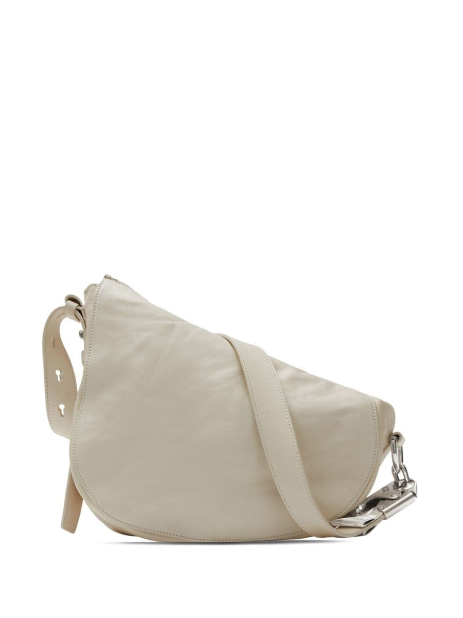 Burberry Small Knight Leather Shoulder Bag For Women Cream White Calf Leather Silver Hardware Top Zip