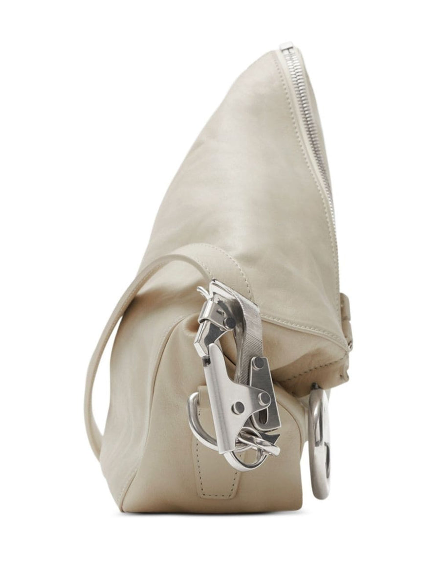 Burberry Small Knight Leather Shoulder Bag For Women Cream White Calf Leather Silver Hardware Top Zip