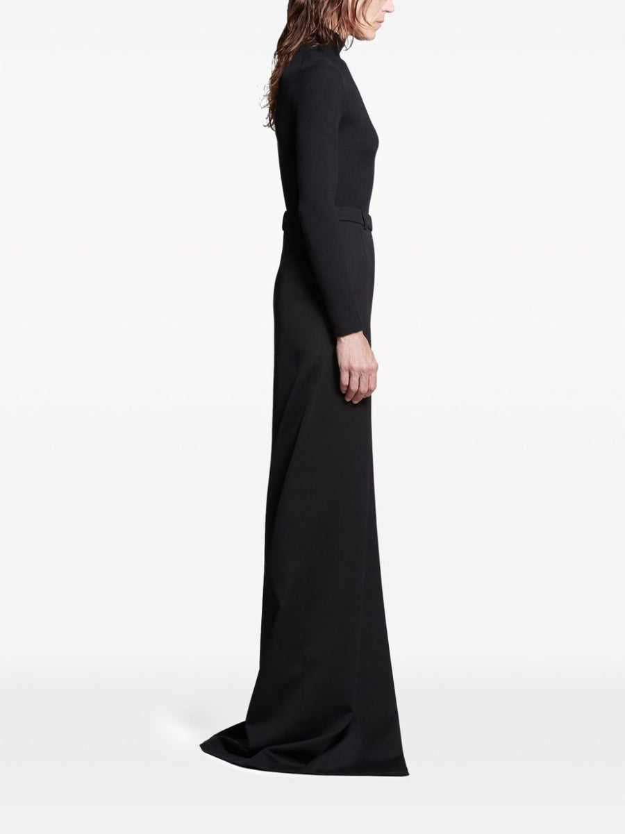 Balenciaga Slit Tailored Maxi Skirt For Women In Black Virgin Wool High Waisted Formal Workwear