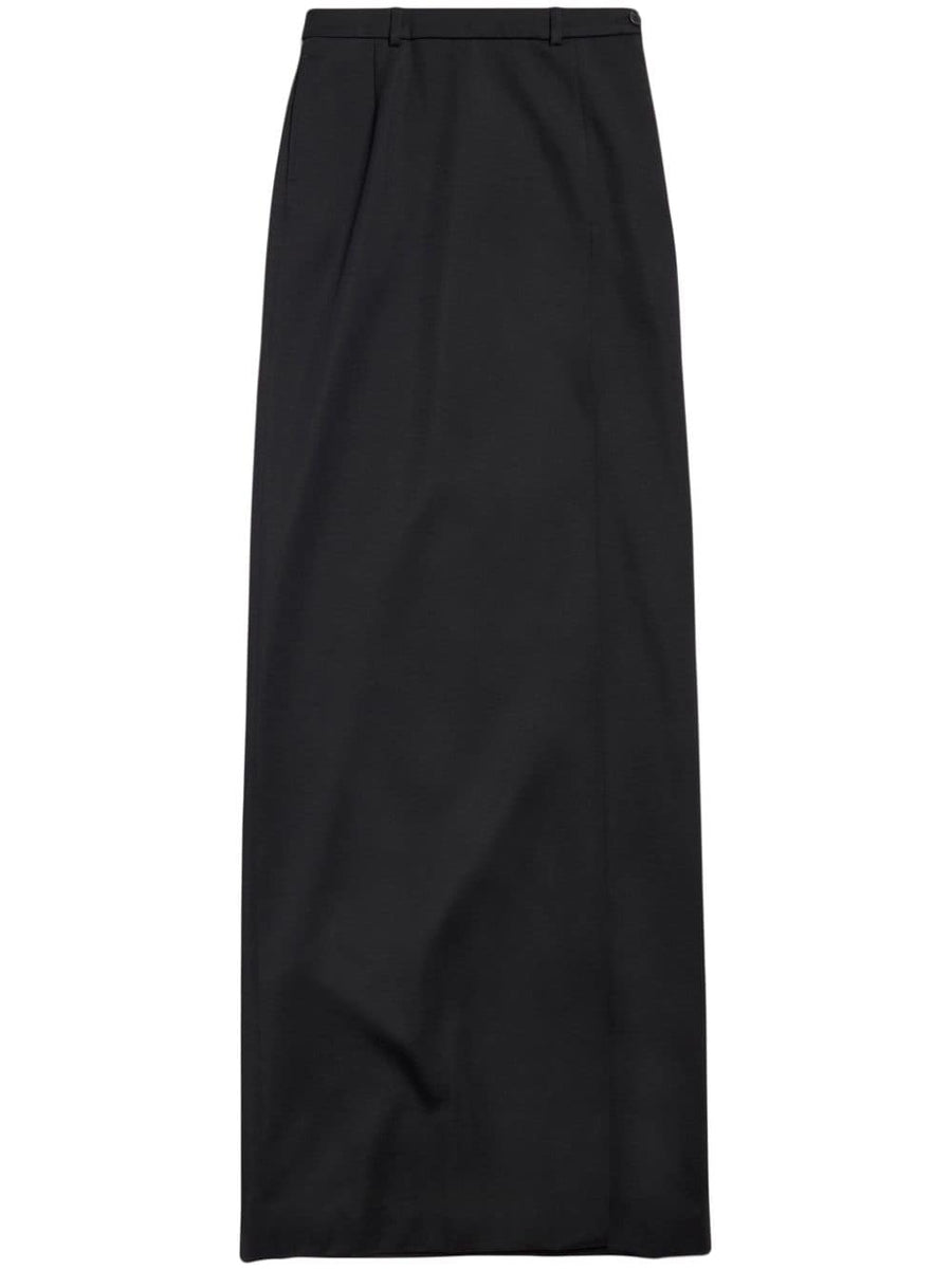 Balenciaga Slit Tailored Maxi Skirt For Women In Black Virgin Wool High Waisted Formal Workwear