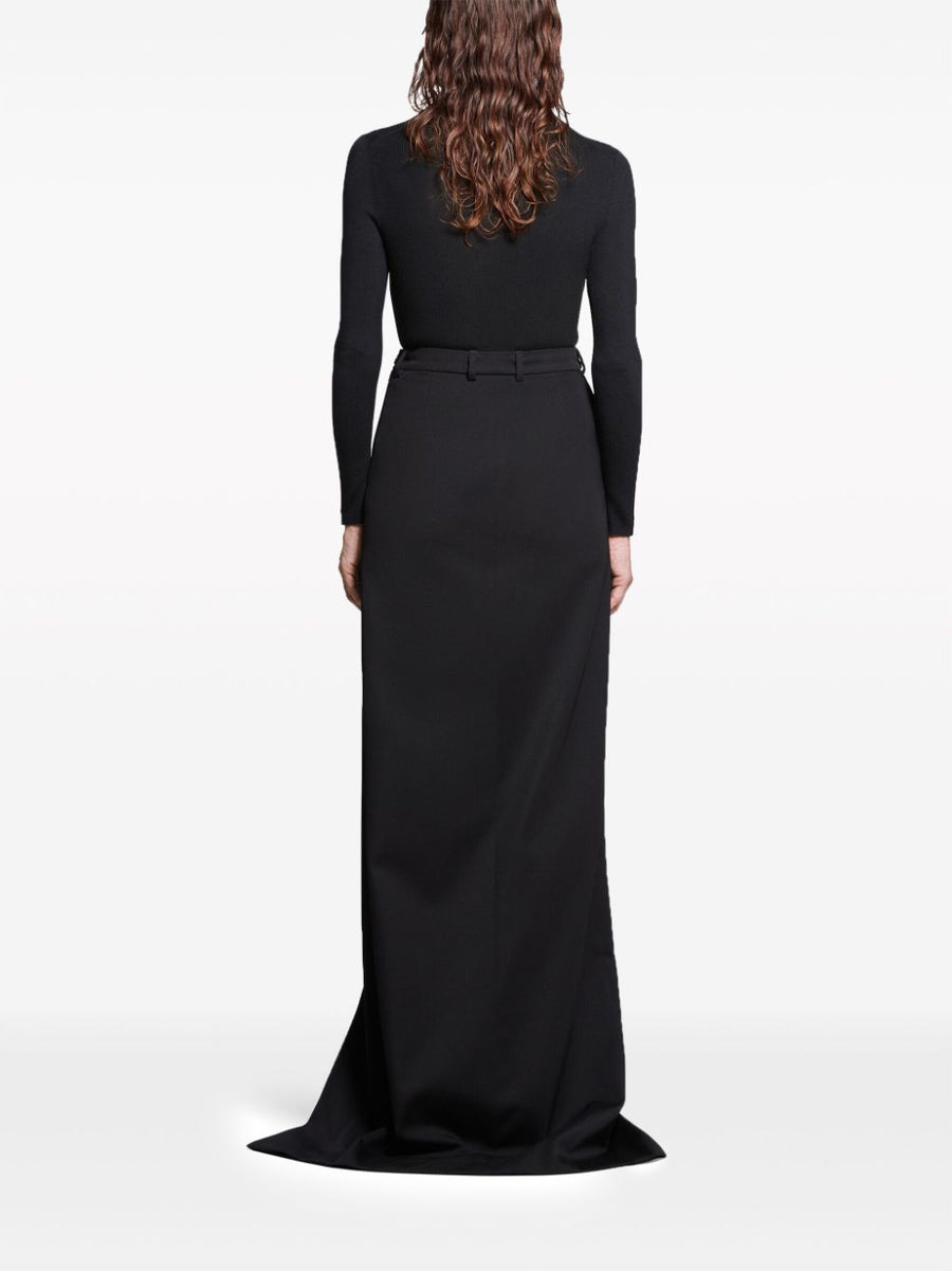 Balenciaga Slit Tailored Maxi Skirt For Women In Black Virgin Wool High Waisted Formal Workwear