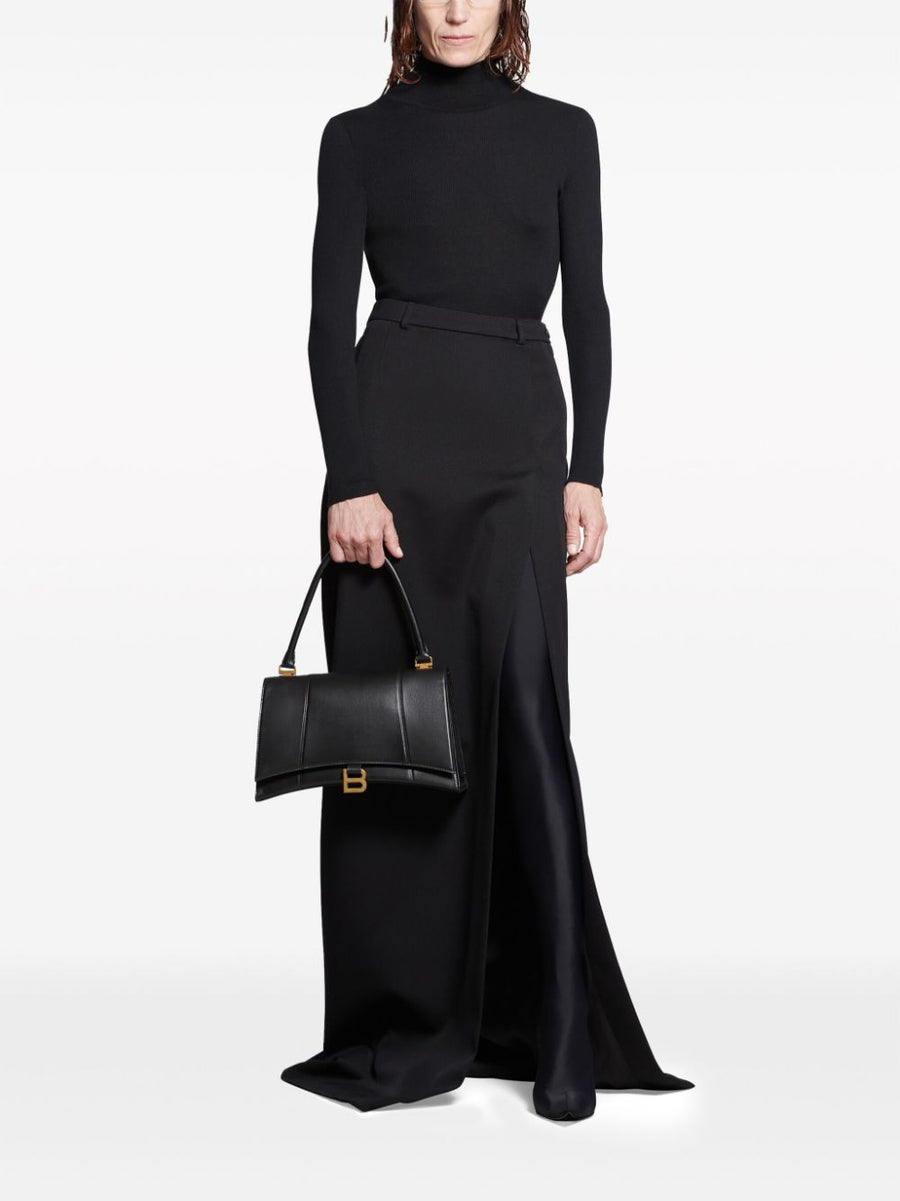 Balenciaga Slit Tailored Maxi Skirt For Women In Black Virgin Wool High Waisted Formal Workwear