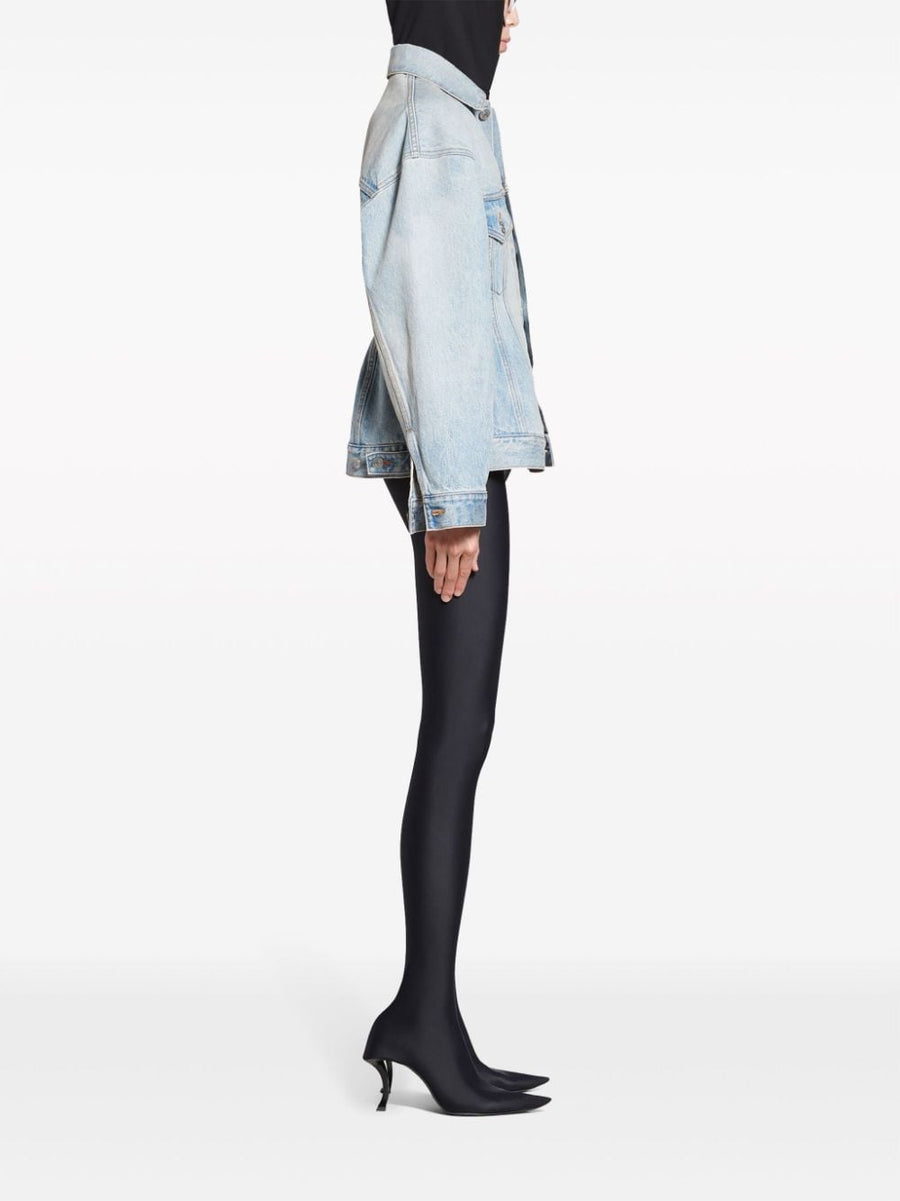 Balenciaga Hourglass Denim Jacket For Women - Cinched Waist, Light Blue Cotton Denim, Front Button Luxury