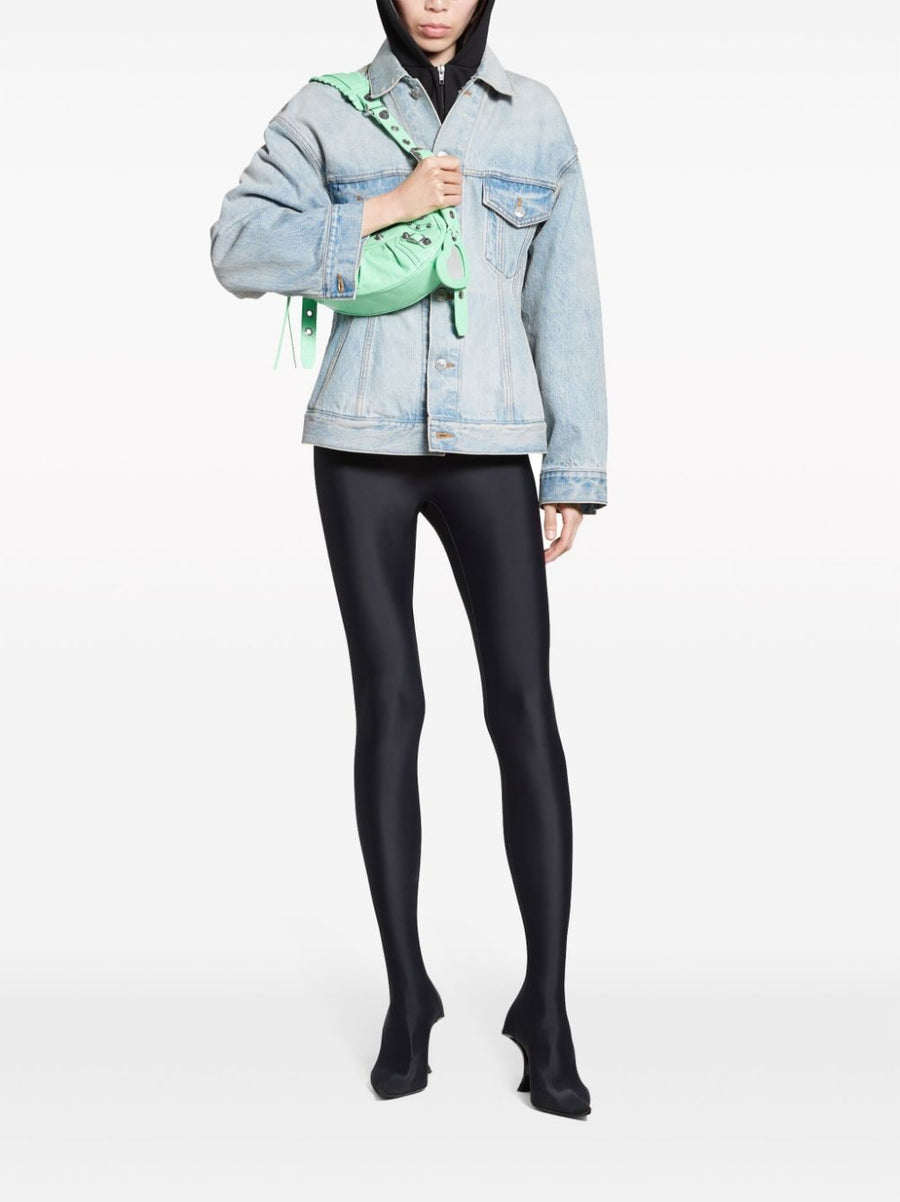 Balenciaga Hourglass Denim Jacket For Women - Cinched Waist, Light Blue Cotton Denim, Front Button Luxury