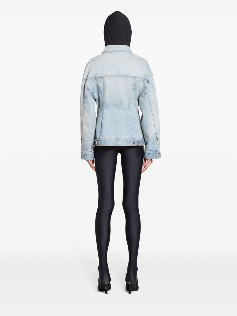 Balenciaga Hourglass Denim Jacket For Women - Cinched Waist, Light Blue Cotton Denim, Front Button Luxury