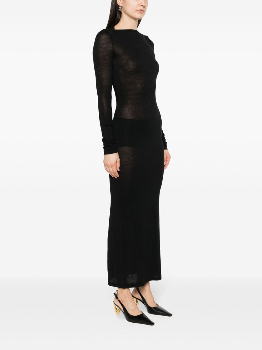 Saint Laurent Wool Blend Pencil Dress with Cowl Neck and Open Back for Women Elegant Timeless