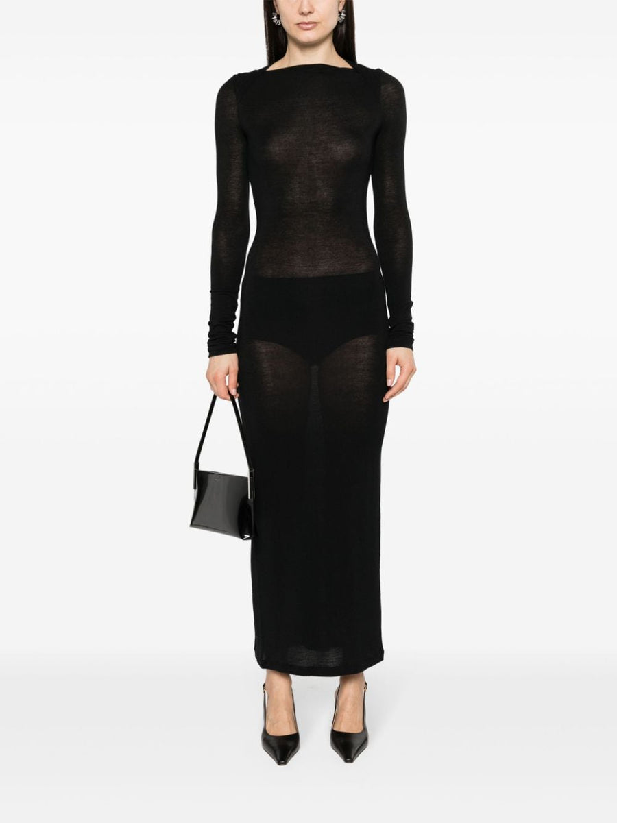 Saint Laurent Wool Blend Pencil Dress with Cowl Neck and Open Back for Women Elegant Timeless