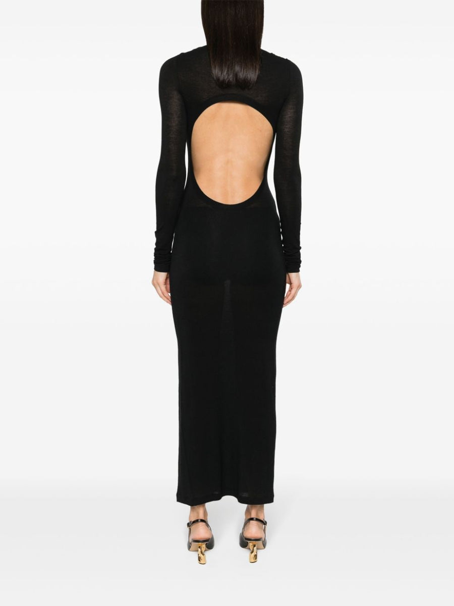 Saint Laurent Wool Blend Pencil Dress with Cowl Neck and Open Back for Women Elegant Timeless