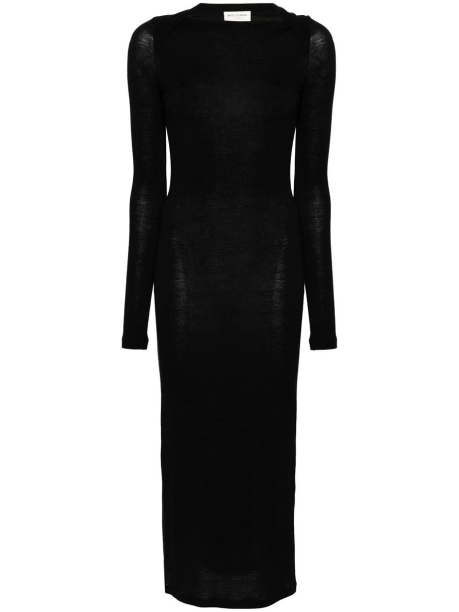 Saint Laurent Wool Blend Pencil Dress with Cowl Neck and Open Back for Women Elegant Timeless
