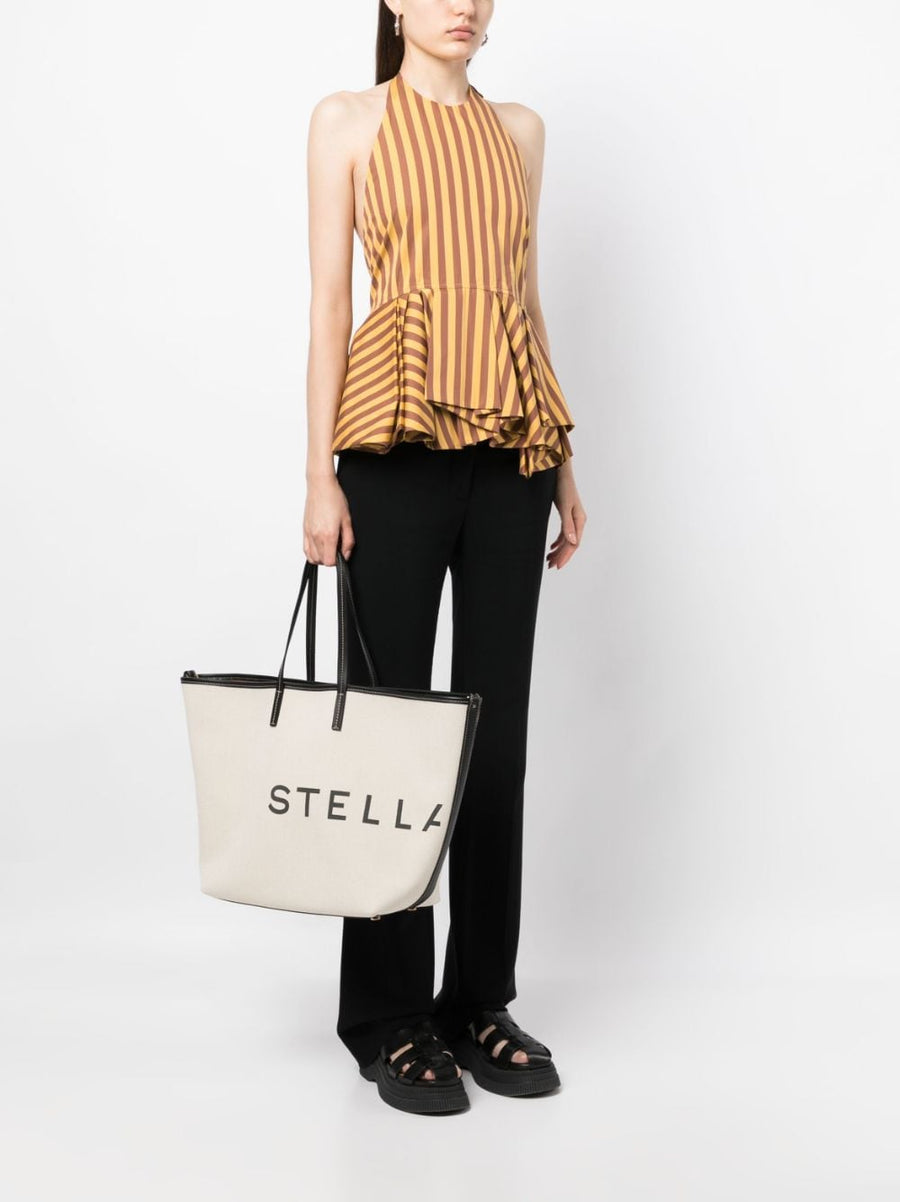Stella McCartney Logo Tote Bag For Women Durable Organic Cotton Canvas Ecru Shopper