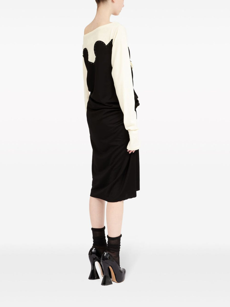 Maison Margiela Midi Dress For Women With Jersey Panels Ruched Detailing Signature Numbers Motif