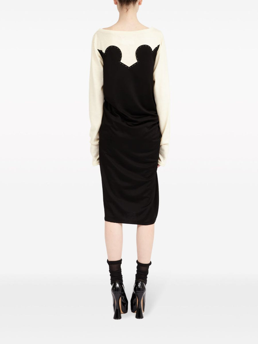Maison Margiela Midi Dress For Women With Jersey Panels Ruched Detailing Signature Numbers Motif