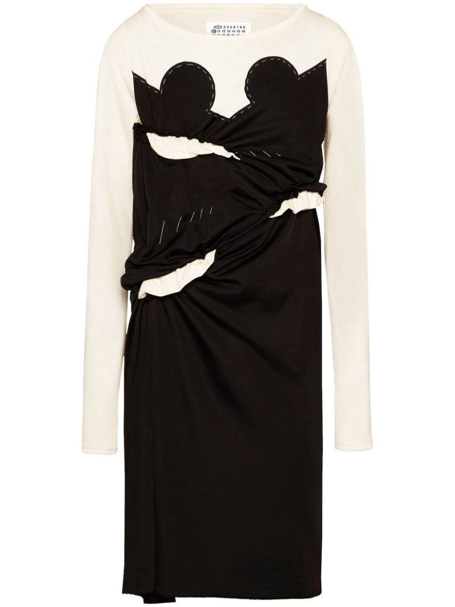 Maison Margiela Midi Dress For Women With Jersey Panels Ruched Detailing Signature Numbers Motif