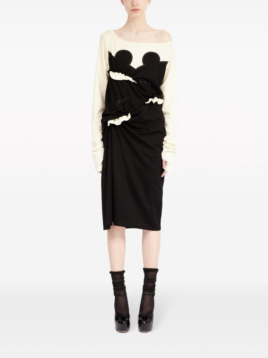 Maison Margiela Midi Dress For Women With Jersey Panels Ruched Detailing Signature Numbers Motif