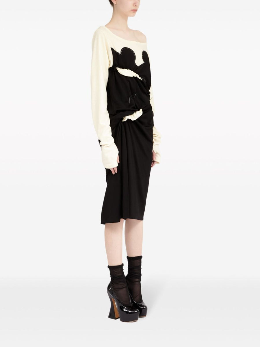 Maison Margiela Midi Dress For Women With Jersey Panels Ruched Detailing Signature Numbers Motif