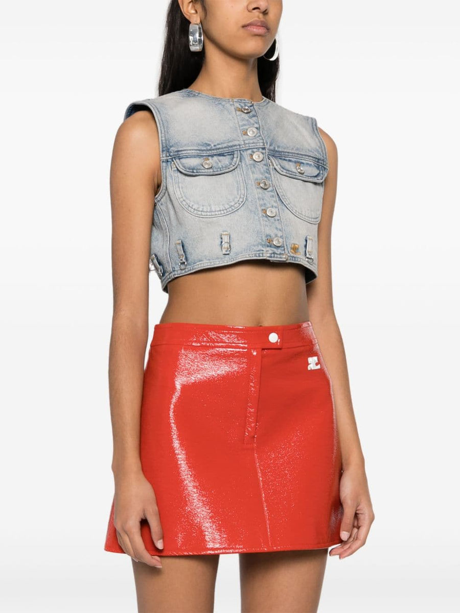 Courrèges Pre Denim Cropped Vest Light Blue 100% Cotton Sleeveless With Front Buttons For Modern Women