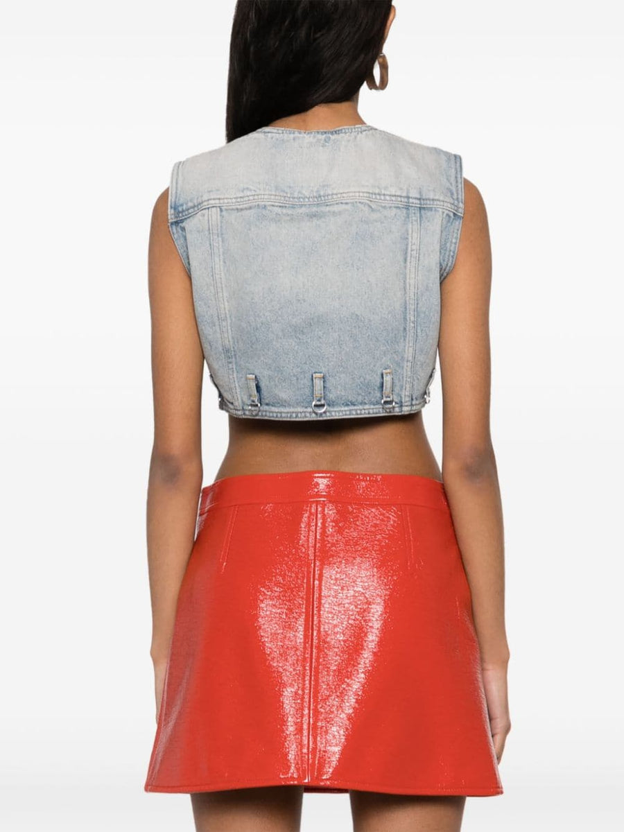 Courrèges Pre Denim Cropped Vest Light Blue 100% Cotton Sleeveless With Front Buttons For Modern Women