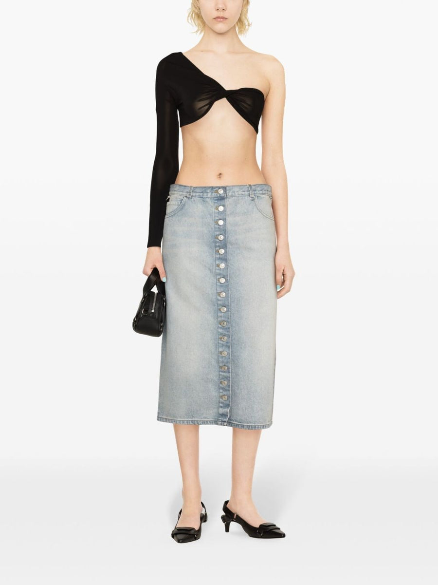 Courrèges Denim Midi Skirt Light Blue Cotton Washed Denim For Women Timeless Everyday Style