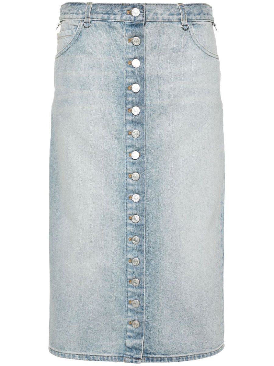 Courrèges Denim Midi Skirt Light Blue Cotton Washed Denim For Women Timeless Everyday Style