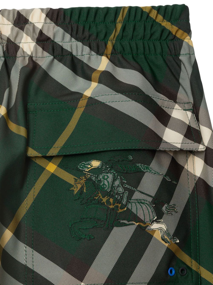 Burberry Wide Leg Trousers For Men With Dark Green Check Pattern And Equestrian Motif