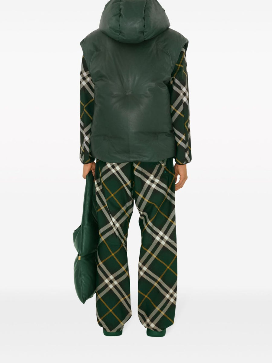 Burberry Wide Leg Trousers For Men With Dark Green Check Pattern And Equestrian Motif