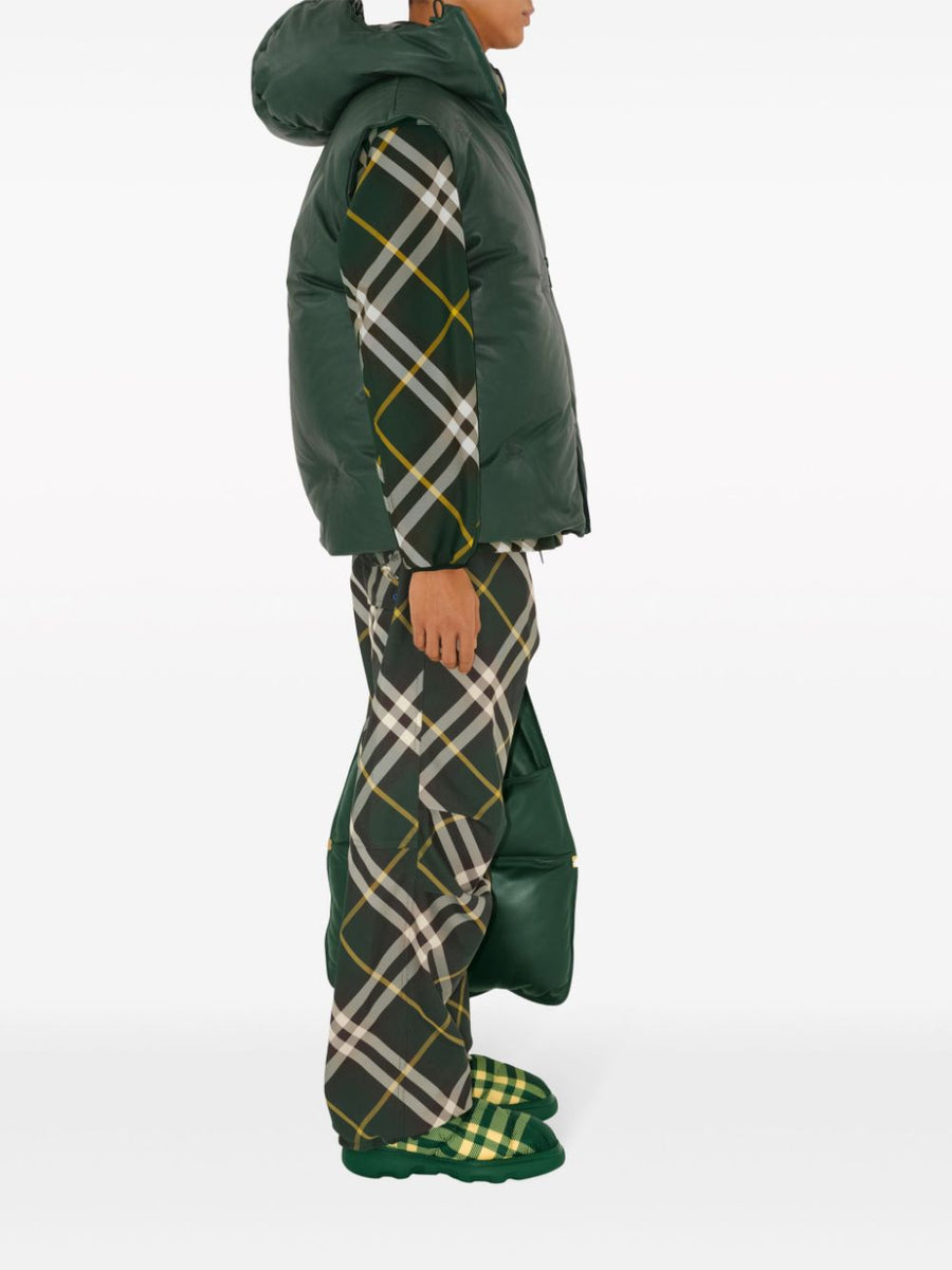Burberry Wide Leg Trousers For Men With Dark Green Check Pattern And Equestrian Motif