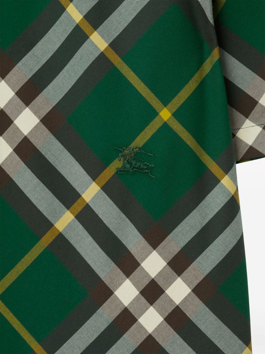 Burberry Embroidered Shirt For Men In Green Plaid Luxury One Hundred Percent Cotton Button Down Collar
