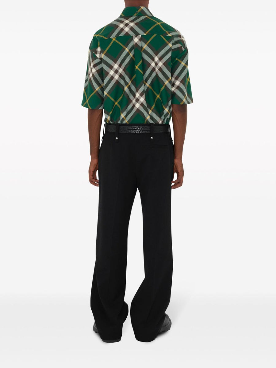 Burberry Embroidered Shirt For Men In Green Plaid Luxury One Hundred Percent Cotton Button Down Collar